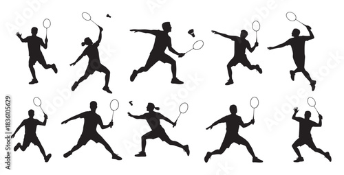 badminton players in action silhouette 