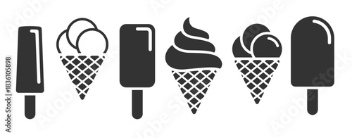 ice cream icons set black on a white background