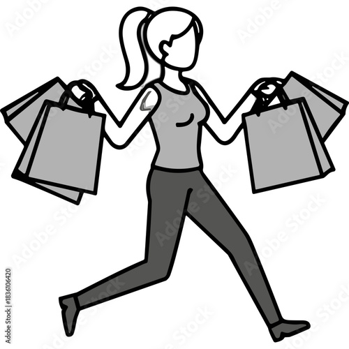 Woman With Shopping Bags Excitedly Walking After Successful Retail Therapy And Shopping Spree