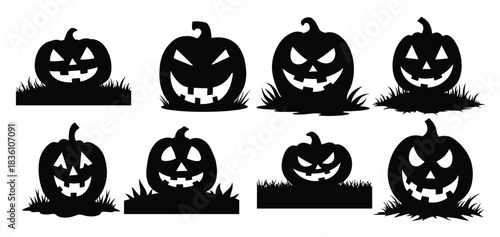 Black Halloween pumpkin silhouettes on white background