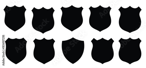 set of six black and white shields