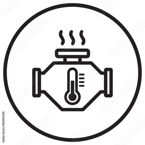 Engine Overheating Indicator Icon, Automotive Dashboard Hot Symbol.