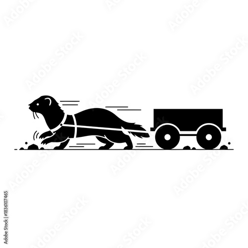 Three curious ferrets exploring tunnel minimal vector illustration