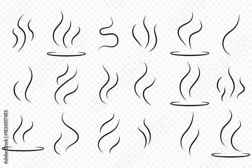 Smoke steam icon vector set, Smoke smell. Vector illustration. hot aroma heat design on transparent background. steam smoke set vector silhouette. Smoke smell, steam aroma heat icon illustration. 