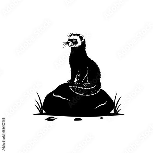 Ferret silhouette walking across minimal bridge on journey theme svg