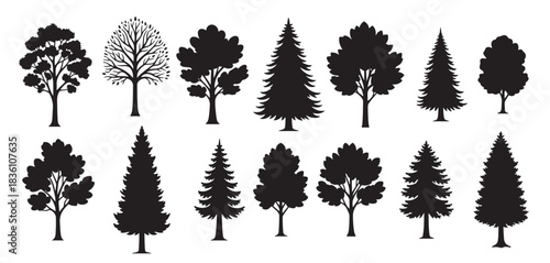 architectural tree icons silhouette trees including palm