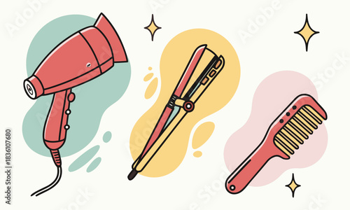 Hairdressing tools collection icons set Hair salon tools and accessories icons set: