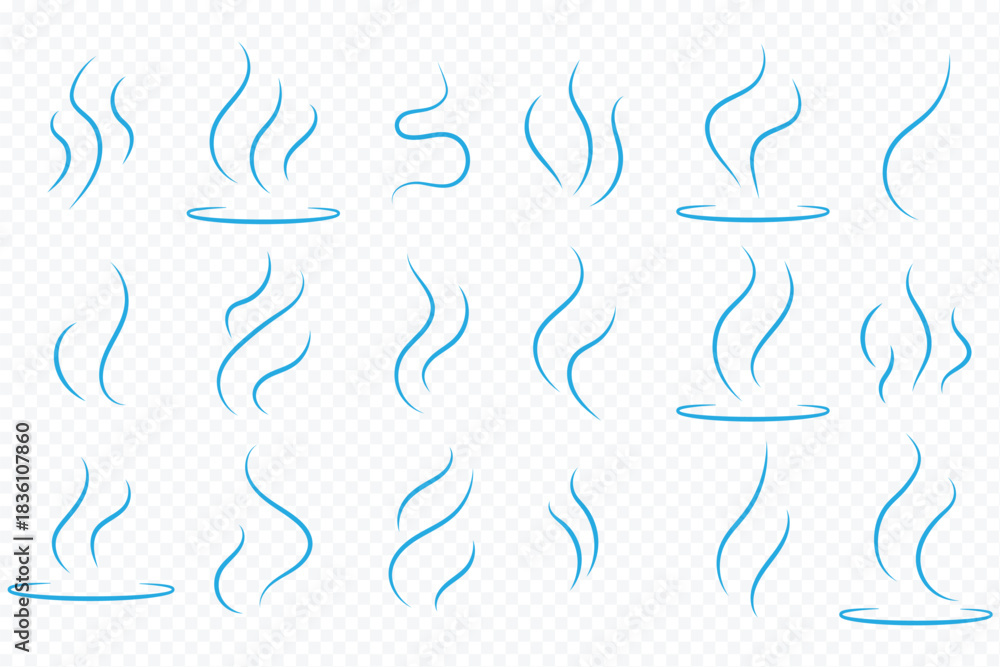 Obraz premium Smoke steam icon vector set, Smoke smell. Vector illustration. hot aroma heat design on transparent background. steam smoke set vector silhouette. Smoke smell, steam aroma heat icon illustration. 