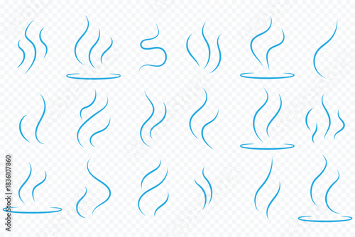 Smoke steam icon vector set, Smoke smell. Vector illustration. hot aroma heat design on transparent background. steam smoke set vector silhouette. Smoke smell, steam aroma heat icon illustration. 