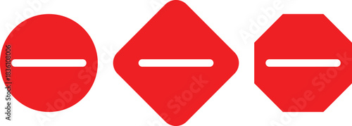 Minus remove icon set , stop sign. Graphic symbol for subtraction, removal, negative, or do not enter concept. horizontal line, dash inside a circle in outline and solid for delete actions, Minus Sign