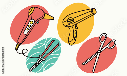 Hairdressing tools collection icons set Hair salon tools and accessories icons set: