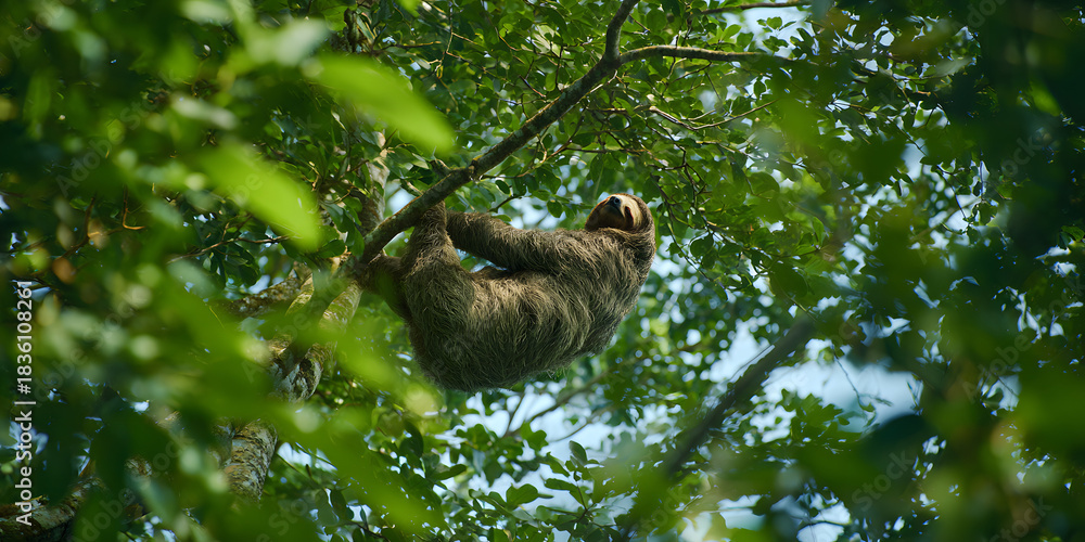 Fototapeta premium Majestic Sloth's Tranquil Arboreal Sanctuary: A Captivating Glimpse into Nature's Enchanting Tapestry