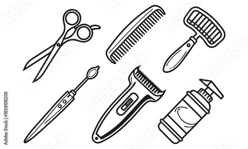 Hairdressing tools collection icons set Hair salon tools and accessories icons set: