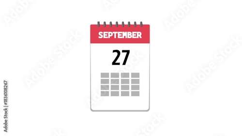 September 30 daily calendar icon animation on white background - Animated calendar icon isolated - Animated calendar with the date september 30 icon