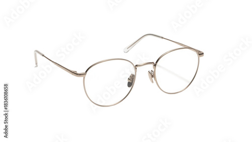 Photos Elegant silver metal eyeglasses isolated PNG, classic round frame spectacles for
