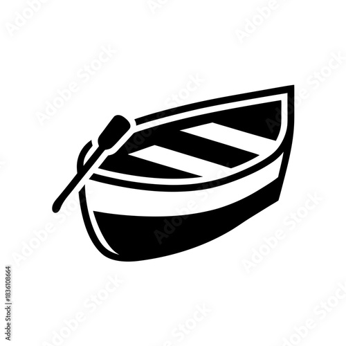 Illustration of a small row boat on transparent background silhouette