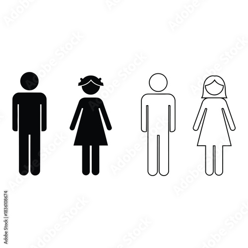 Diverse representation of male and female figures in silhouette and outline forms