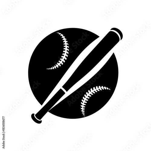Baseball bat and ball illustration on transparent background silhouette