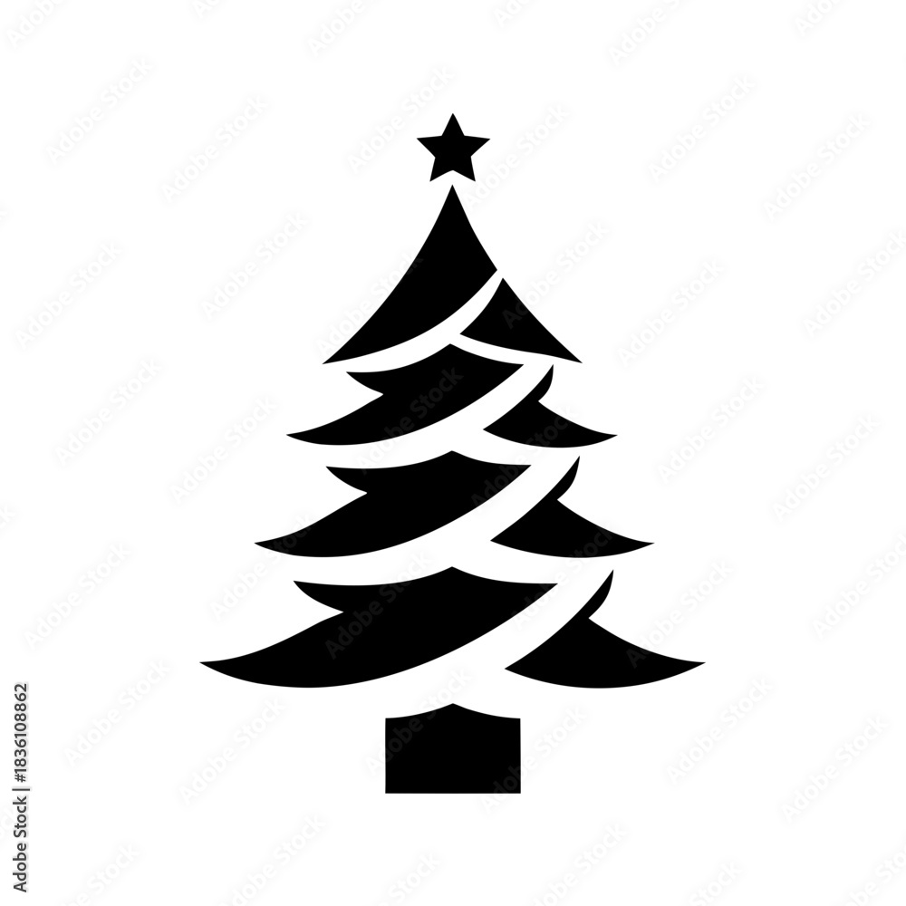 Fototapeta premium Simple christmas tree with a star on transparent background silhouette