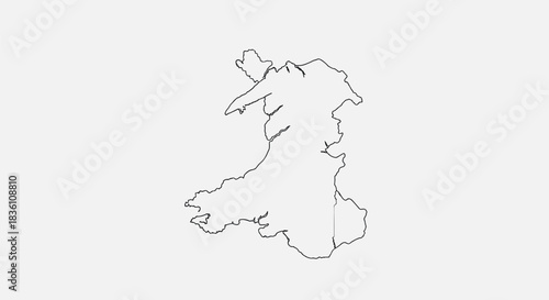 A simple outline map illustrating the geographic shape and boundaries of Wales, a country in Great Britain, on a light grey background.