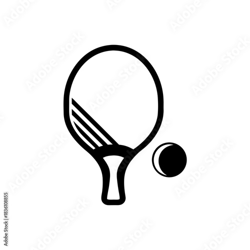 Ping pong paddle and ball outline art on transparent background silhouette