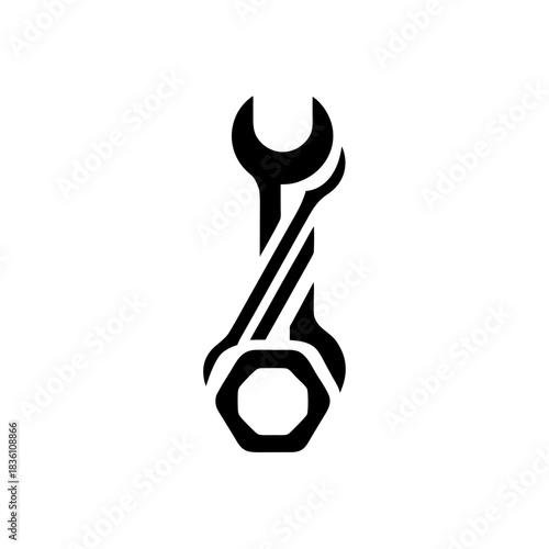 Wrench and bolt crossed silhouette on transparent background