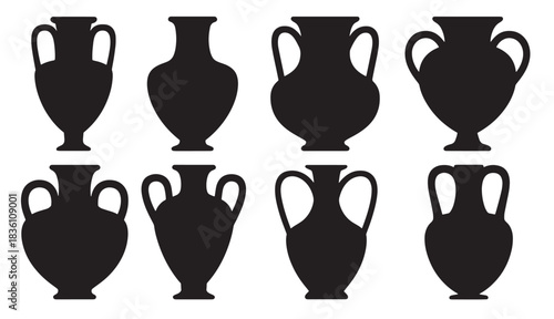 collection of ancient greek amphorae silhouettes with two