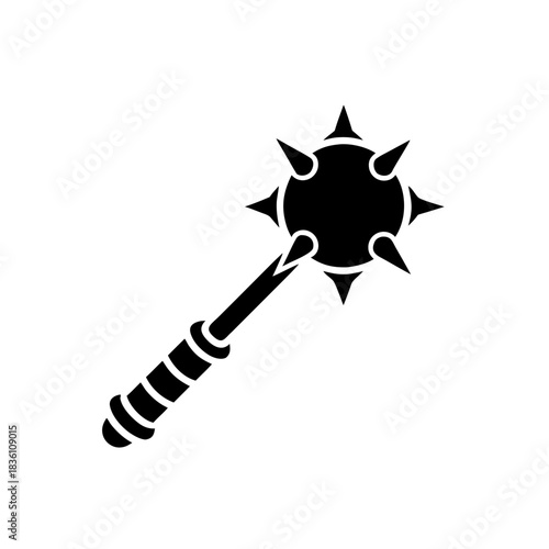 Illustration of a spiked mace tool on transparent background silhouette