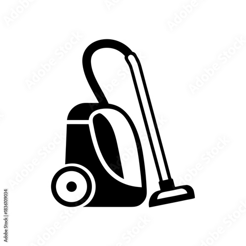 Illustration of a black vacuum cleaner on transparent background silhouette