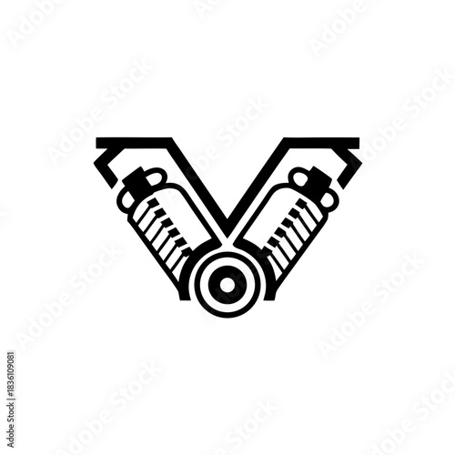 Illustration of a v engine design on transparent background silhouette