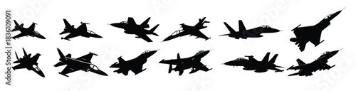Collection of Black Fighter Jet Silhouettes jet fighter