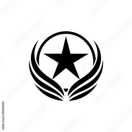 Star inside circle with wings art on transparent background silhouette