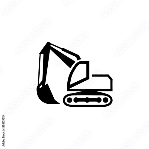 Silhouette of a construction digger on transparent background