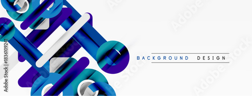 Abstract geometric shapes intersect. Blue, white, purple hues create dynamic visual texture. Minimalist design suggests modern aesthetic.