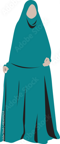 Muslim Woman in Modern Hijab Style with Green Color Showing Modesty and Elegance Vector Graphic Design