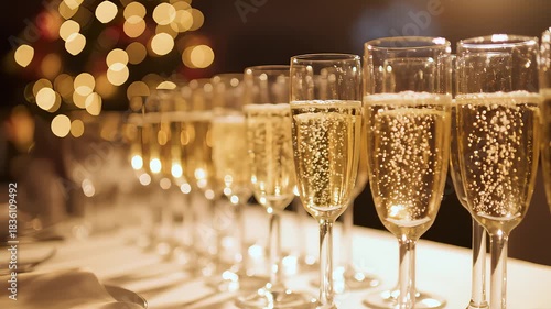 Bubbles in Glasses of Champagne at Holiday Event Reception