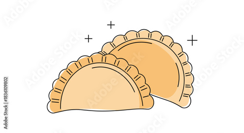 Two appetizing half-moon shaped pastries with textured edges, presented as a charming and clean illustration for food-related content.