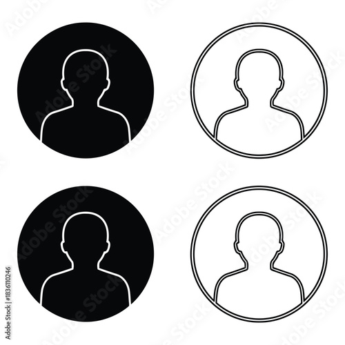 Set of four simple silhouette user icons in black and white, representing profiles and avatars.