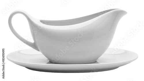 Fotografija Elegant gravy boat isolated PNG on transparent background, classic white porcela