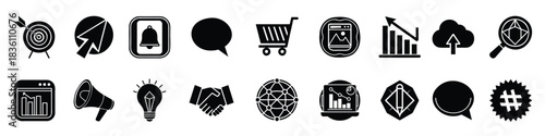 Collection digital marketing business icons graph chart