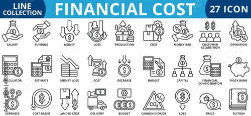 Financial cost icon set outline style icon set collection vector illustration