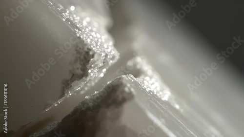 Close Up of White Crystals, Detailed Macro View, Slow Shifting Focus