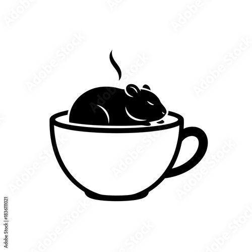 Hamster silhouette sleeping inside a minimal teacup cozy concept