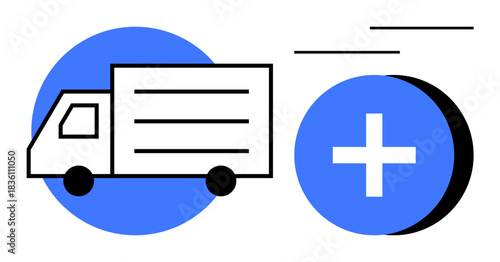 Healthcare logistics. Delivery truck medical supply chain and healthcare logistics. Healthcare logistics ensures efficient transport of medical supplies. Great for health, transportation, logistics
