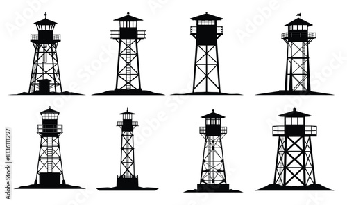  fire lookout tower silhouette set