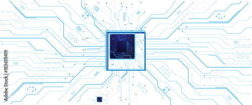 Vectors Abstract connecting lines and dots. AIsolated abstract digital AI chip or semiconductor with circuit board wires and electronics components.