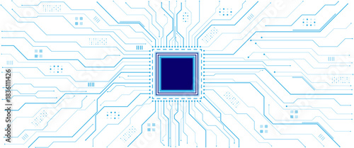 Vectors Abstract connecting lines and dots. AIsolated abstract digital AI chip or semiconductor with circuit board wires and electronics components.