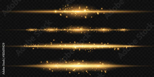 golden horizontal lens flares laser beams horizontal light