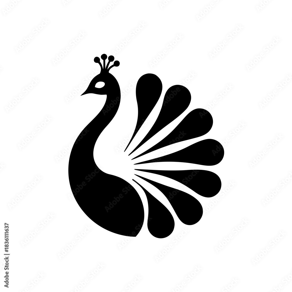 Fototapeta premium Silhouette of a stylized peacock art on transparent background