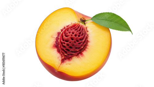 Photos Half peach fruit PNG isolated on transparent background, fresh cut stone fruit w